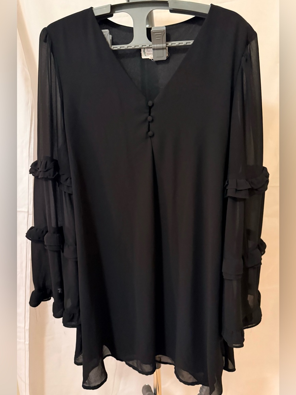 Veriche Women’s Size Large Mini Dress Black Chiffon Ruffle Sleeve